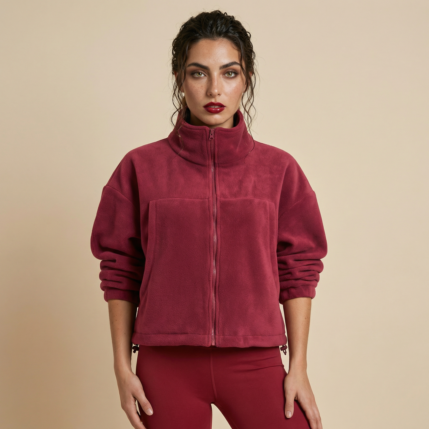 Scarlet Cozy Cropped Fleece - Burgundy