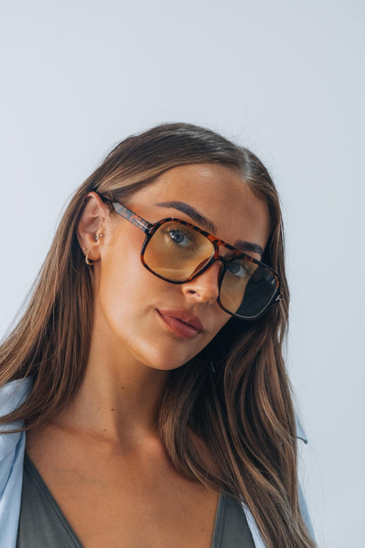 Oversized Tortoiseshell Yellow-Tint Sunglasses