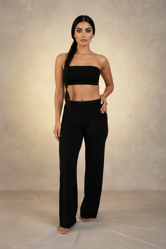 Luxe Flow Flared Pants – Black