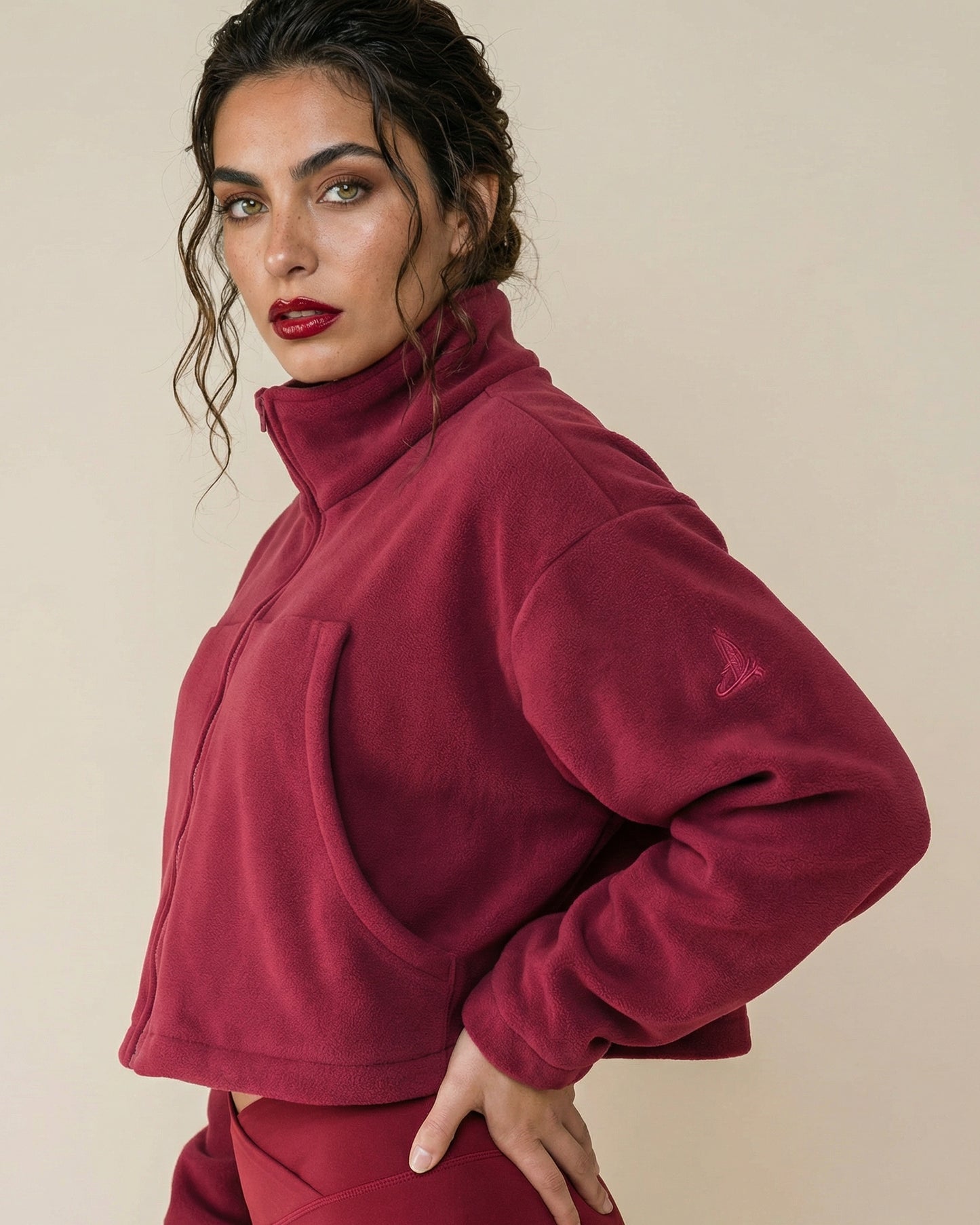 Scarlet Cozy Cropped Fleece - Burgundy